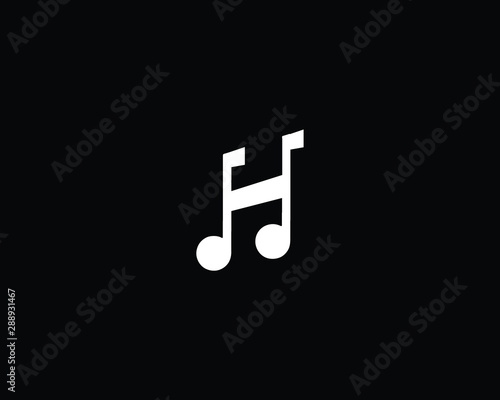 Creative and Minimalist Letter H Music Note Logo Design Icon, Editable in Vector Format in Black and White Color