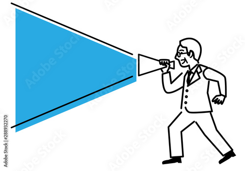 Senior man with megaphone on white background. Vector illustration.