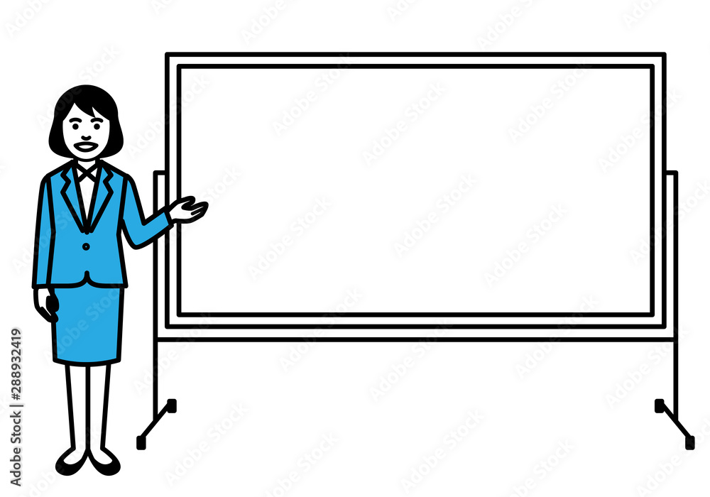 Young woman with white board on white background. Vector illustration. Young woman with white board on white background. Vector illustration.