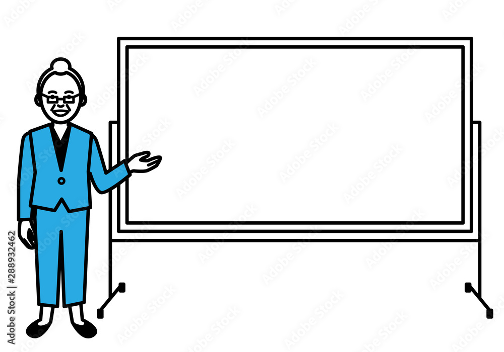 Senior woman with white board on white background. Vector illustration. Senior woman with white board on white background. Vector illustration.