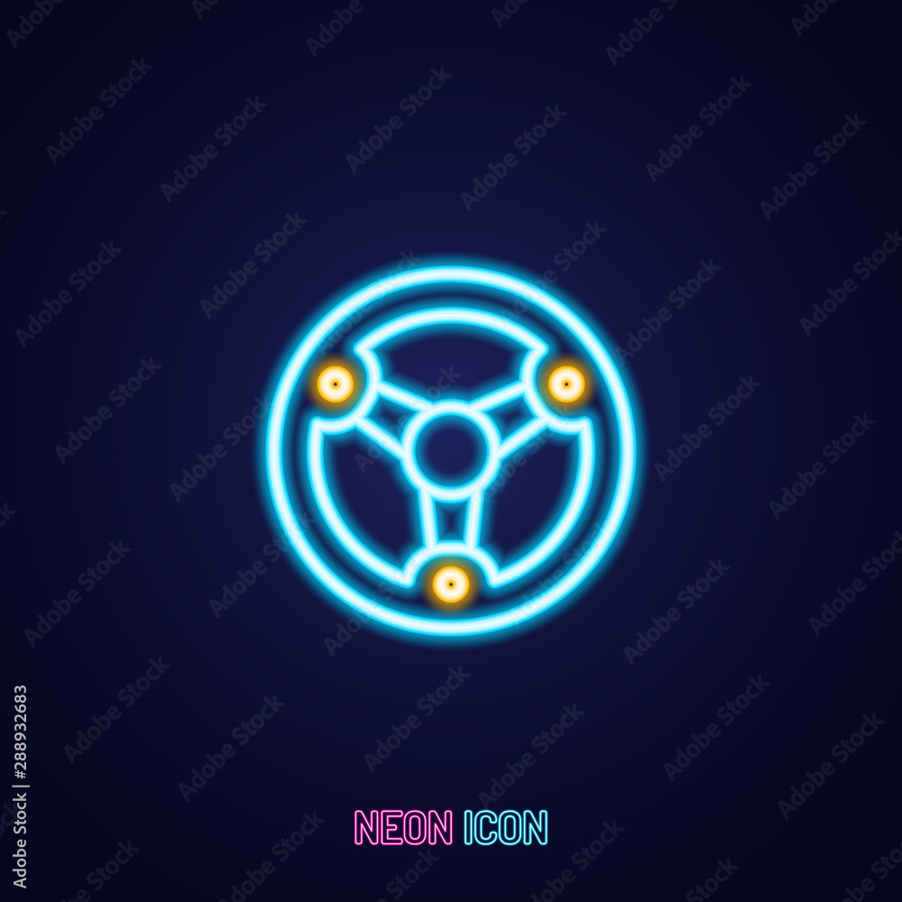 Steering Wheel simple luminous neon outline colorful icon on blue background. Steering Wheel simple luminous neon outline colorful icon on blue background.
