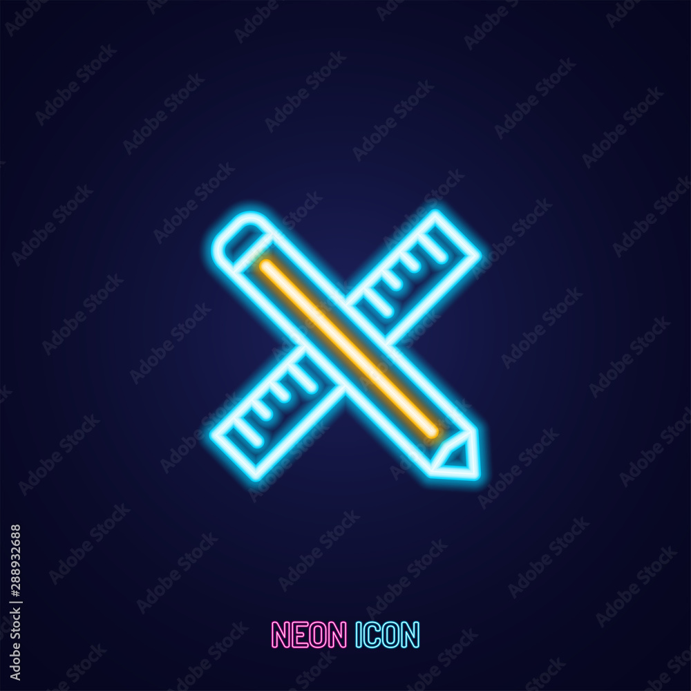 pencil ruler simple luminous neon outline colorful icon on blue background. pencil ruler simple luminous neon outline colorful icon on blue background.