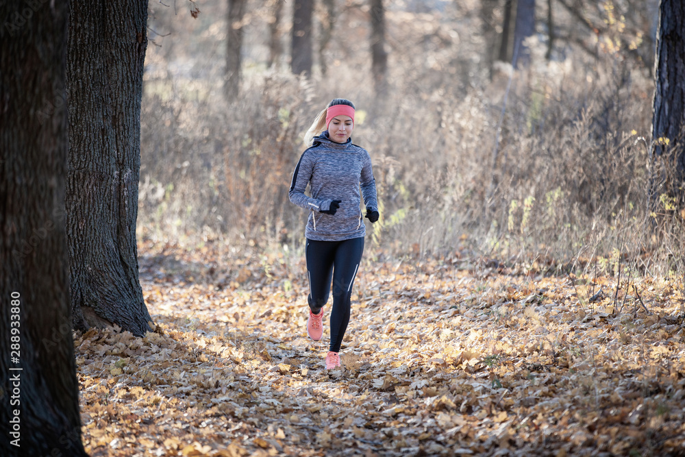 Fototapeta premium Young fitness woman running in the park