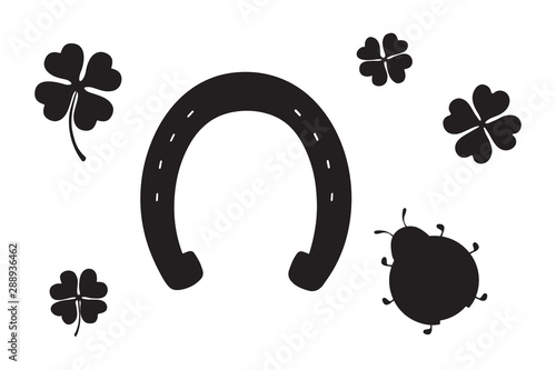 Good luck symbols silhouettes on white background