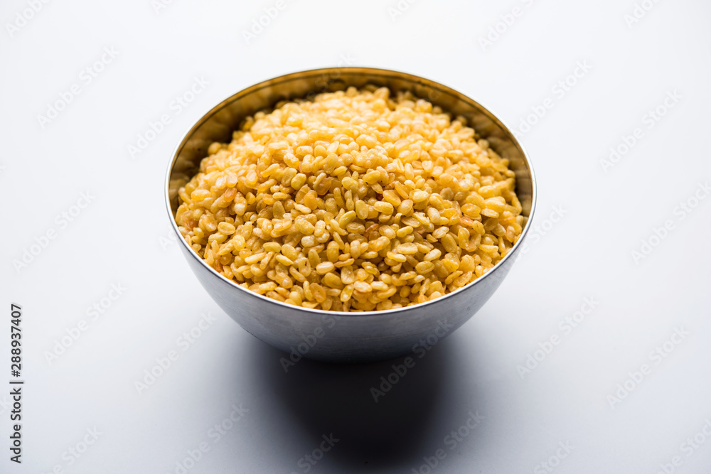 Salty and Fried Moong Dal Namkeen served in a bowl, selective focus Salty and Fried Moong Dal Namkeen served in a bowl, selective focus