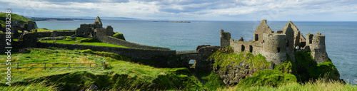 Panoramic view of Dunluce Castle above the cliffs  Antrim  Causeway Coastal Route  Northern Ireland