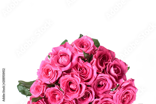 beautiful bouquet of rose flowers isolated on white background. top view