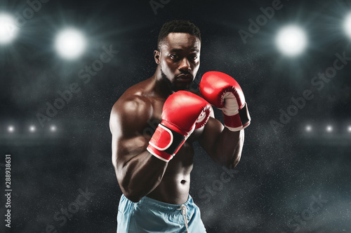 Confident african boxer standing in pose and ready to fight © Prostock-studio