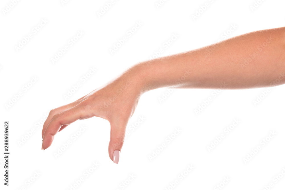 Hand of a young woman with beautiful manicure isolated on white background Hand of a young woman with beautiful manicure isolated on white background