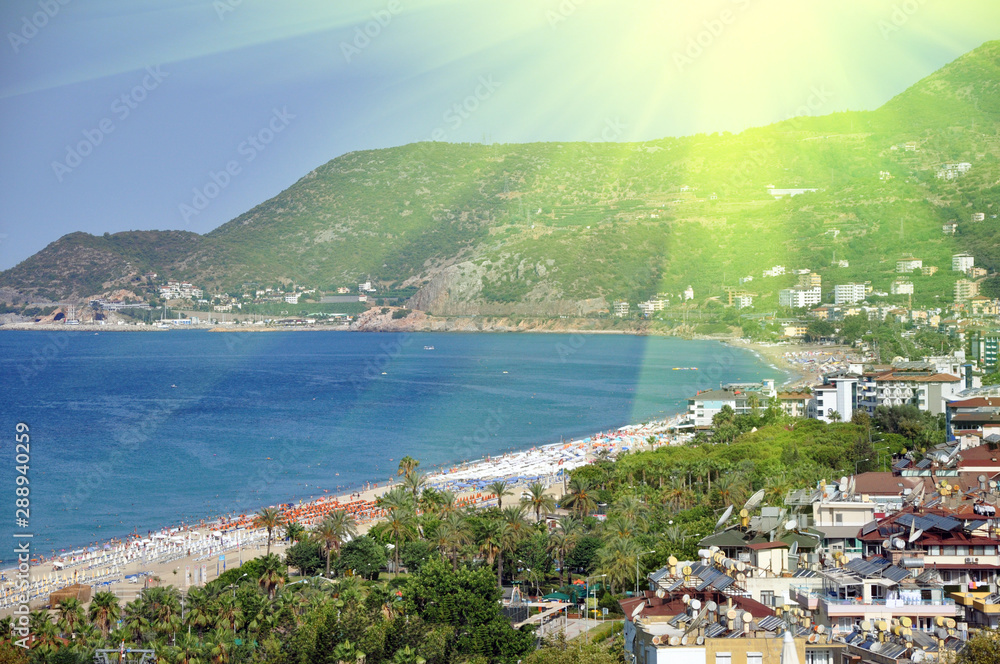 Beautiful view of the city of Alanya, Turkey. Sunlight