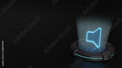 3d hologram symbol of volume off icon render