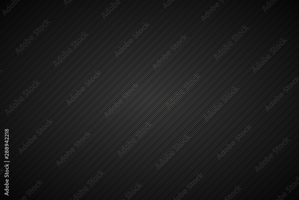 Dark abstract metallic background with slanting lines, black and grey striped pattern, parallel lines and strips, diagonal carbon fiber, simple illustration
