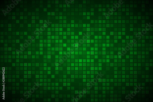 Modern green abstract background with transparent squares, simple illustration with different transparency of squares