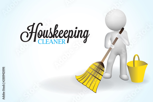 3D small people housecleaning janitorial logo vector image