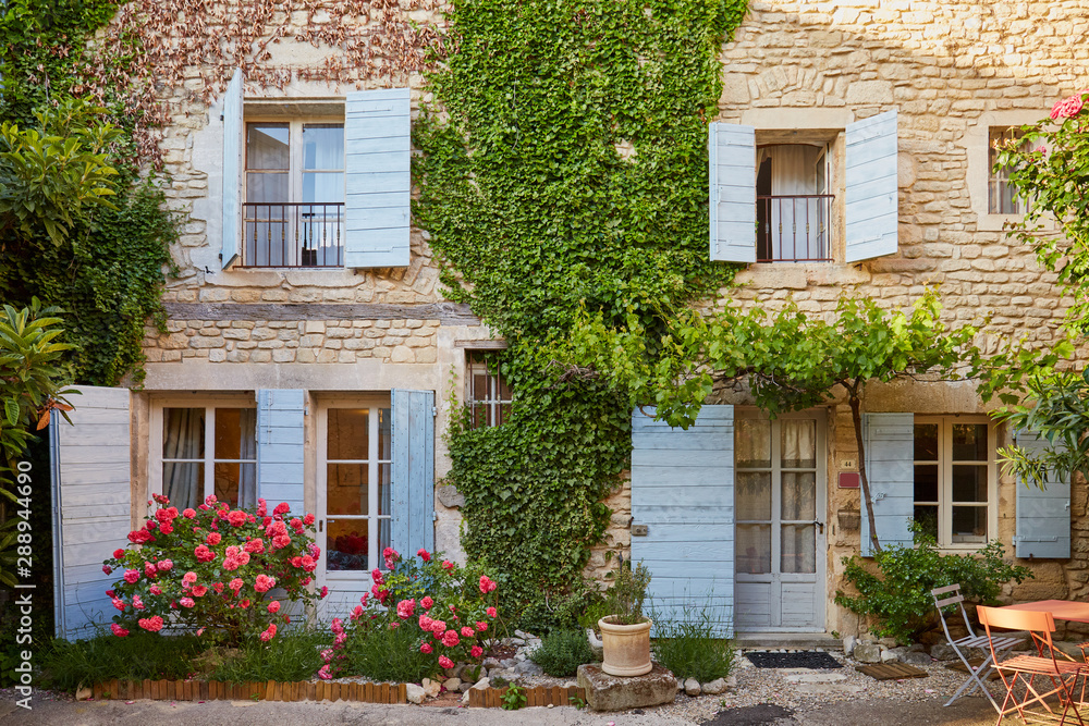 Village windows and vines in Provence, France