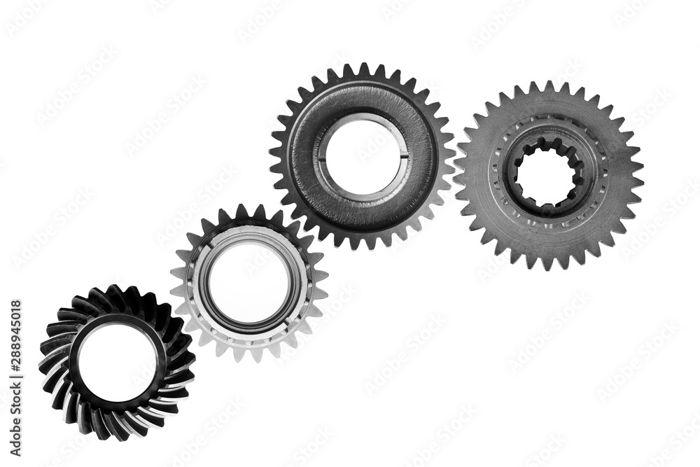 metal gears isolated on white background collage metal gears isolated on white background collage