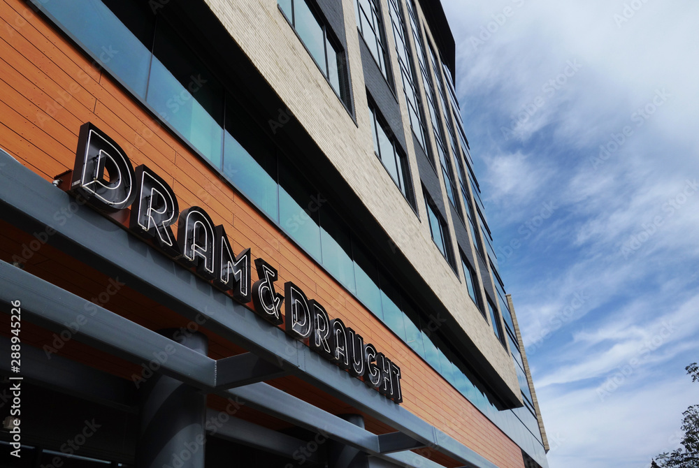 RALEIGH,NC/USA 09042019 Dram and Draught bar in the One Glenwood building on Glenwood