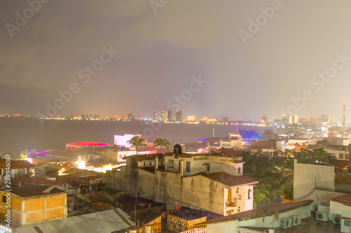 Panoramic view of the city, night photo of the beach in Puerto Vallarta, Jalisco, Mexico photo