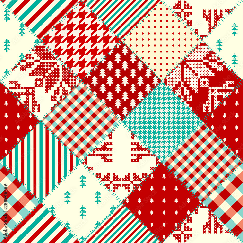 Fototapeta premium Seamless background pattern. Christmas Patchwork pattern. Vector image
