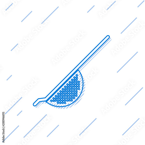 Blue line Kitchen colander icon isolated on white background. Cooking utensil. Cutlery sign. Vector Illustration