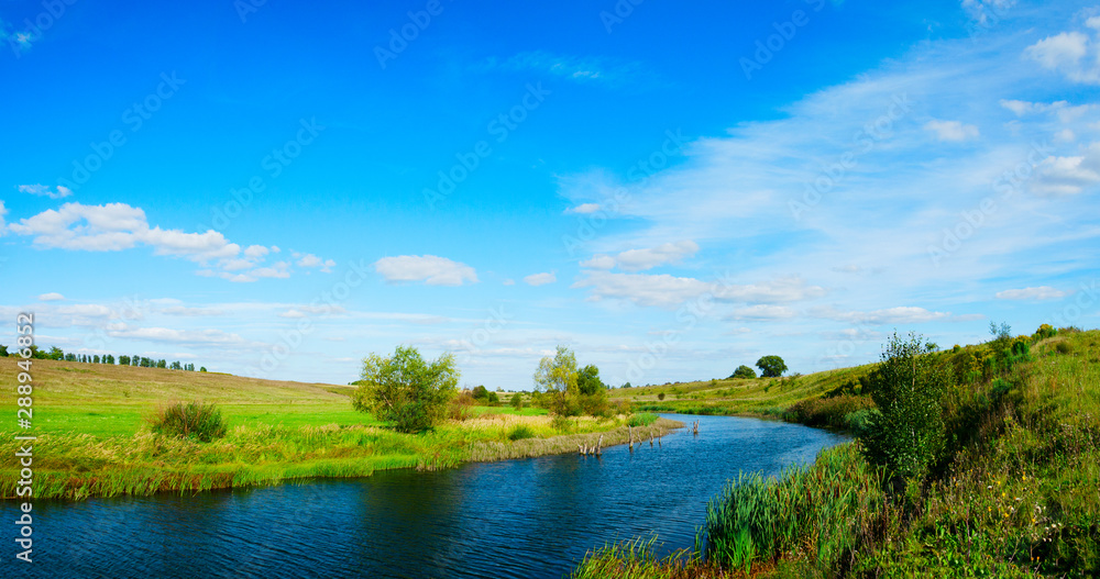 Sunny landscape with river Sunny landscape with river