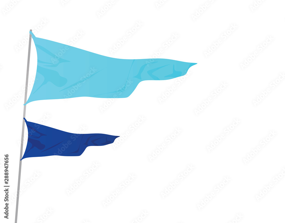 Big and small blue triangle flag. vector illustration