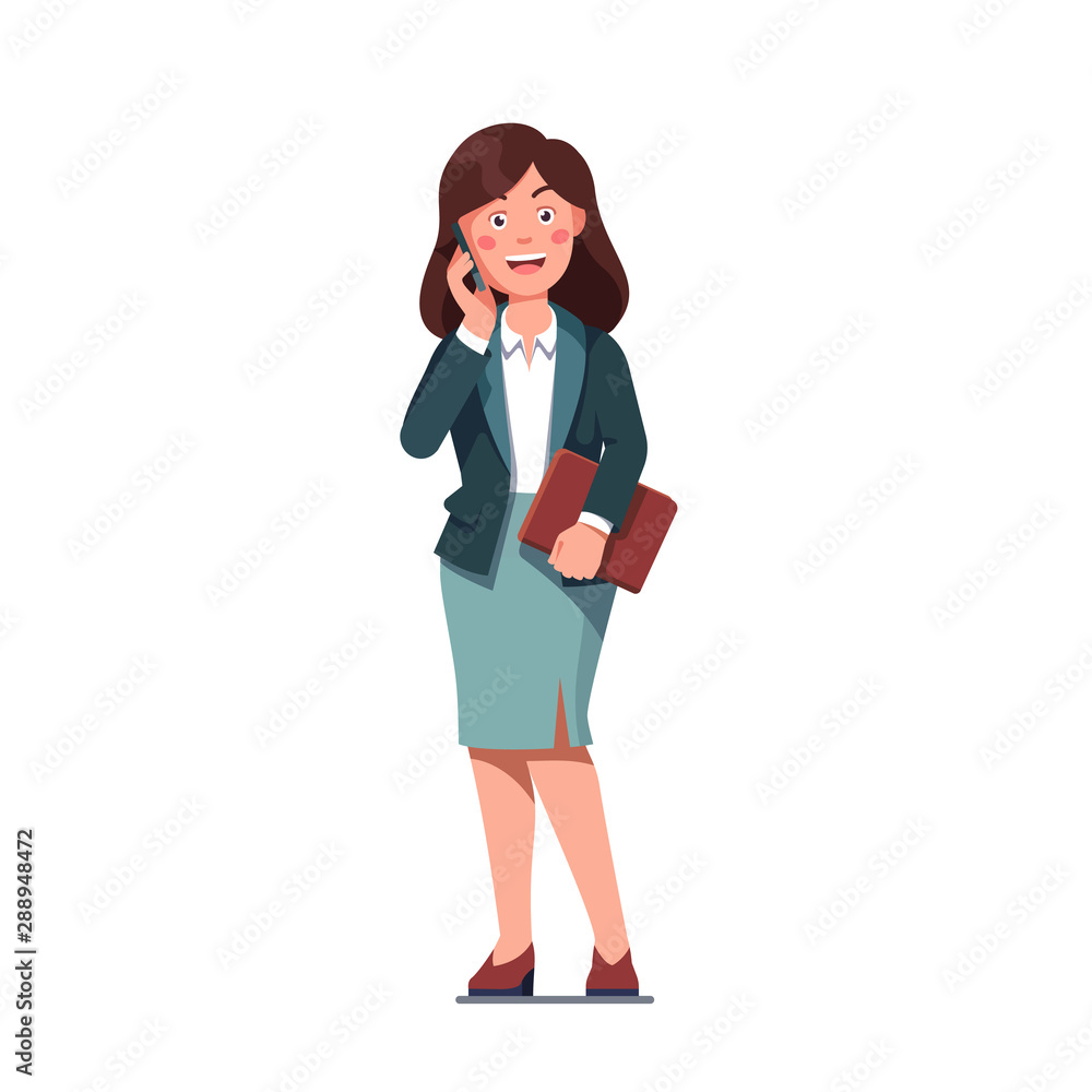 Happy smiling business woman talking via smartphone Happy smiling business woman talking via smartphone