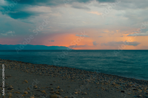 Panoramic view of the malecon  beautiful sunset on the beaches of Puerto Vallarta Jalisco in Mexico