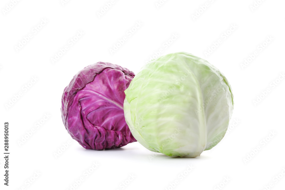 Fototapeta premium Red and green cabbage isolated on white background