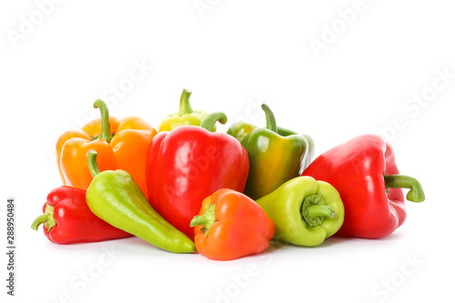 Different tasty peppers isolated on white background