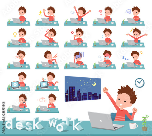flat type Red clothing short hair boy_desk work
