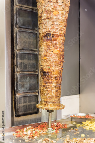  Lamb kebab at vertical grill