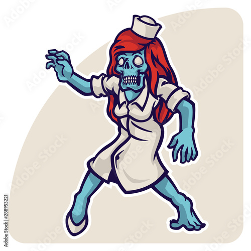 spooky nurse zombie characters are chasing you vector illustration