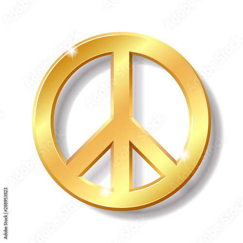 Gold peace symbol isolated on white background