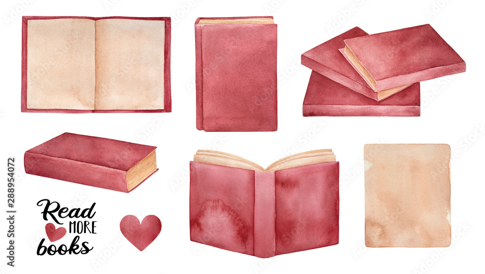 "Read more books" collection with various book symbols, aged paper and