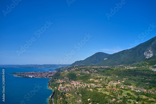Aerial photography with drone. Steep Cliffs By the Water, Lake Garda, Italy.