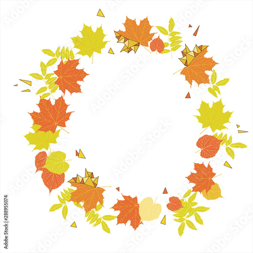 Round wreath of yellow leaves with triangles