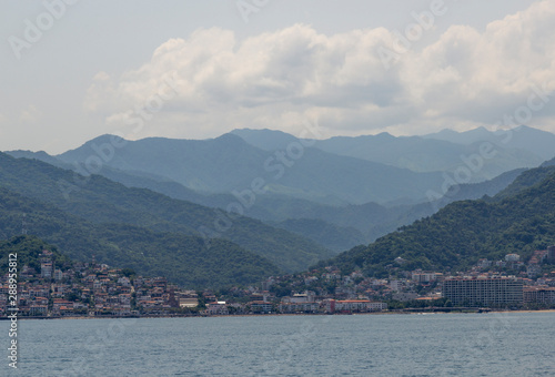 September 21,2019: view of the sea and the center of Puerto Vallarta, malecon Puerto Vallarta, Bay of flags