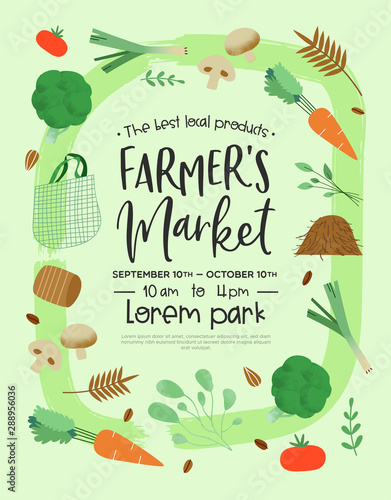 Farmers market poster template of green vegetables
