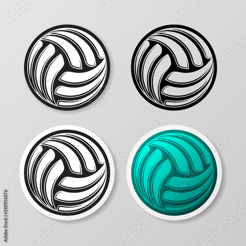 Set of four volleyball stickers isolated on gray background
