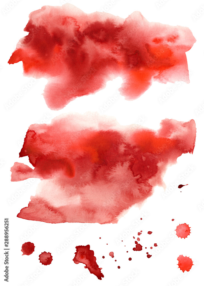 Watercolor halloween blood texture. Hand painted template with red abstract background isolated on white background. Illustration for design, print or background.