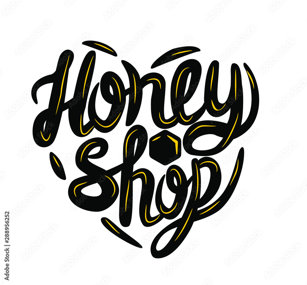 Obraz premium Honey shop vector logo with hexagon.