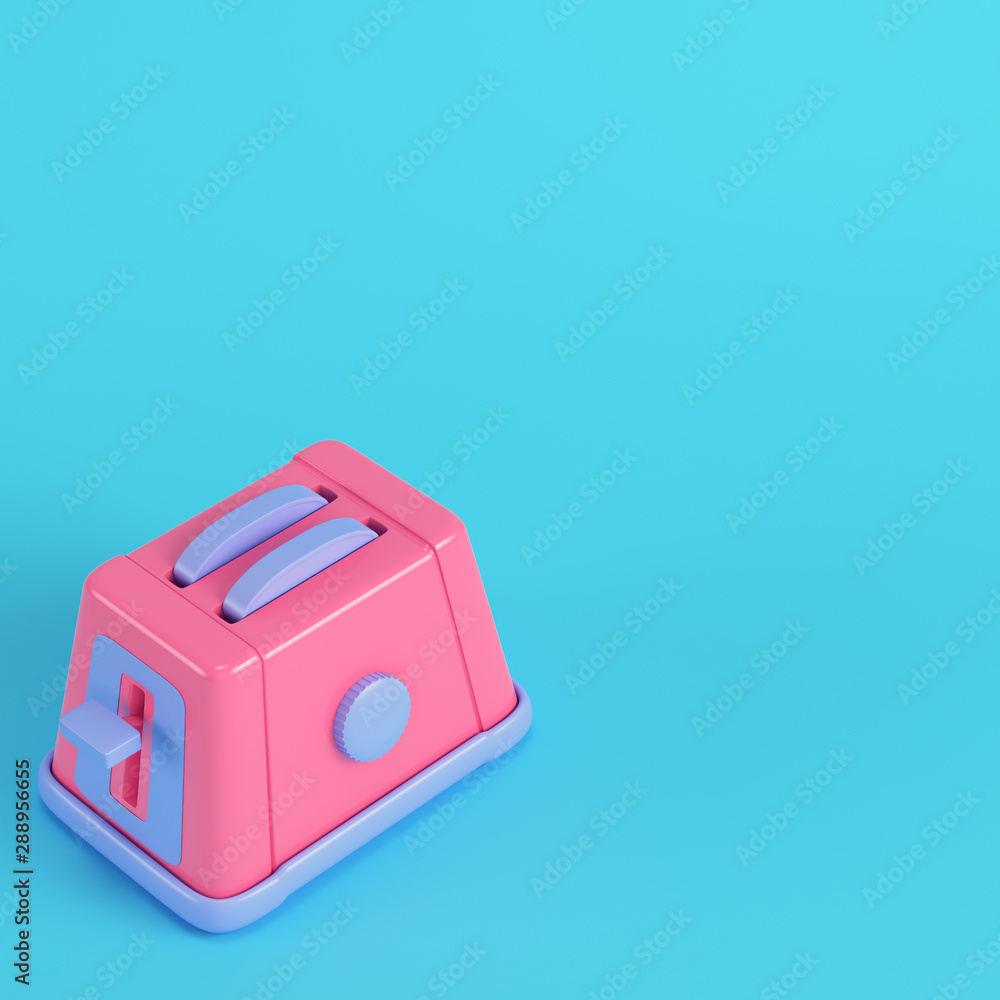 Pink toaster on bright blue background in pastel colors. Minimalism concept