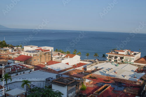 Panoramic view of the city, night photo of the beach in Puerto Vallarta, Jalisco, Mexico