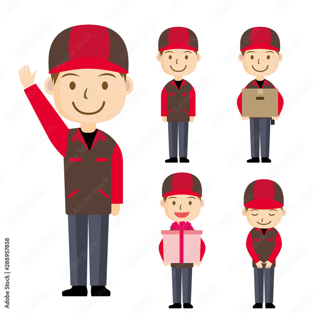配送員 配達員 ドライバー 作業員のイラストセット 長袖 男性のキャラクター Stock Vector Adobe Stock