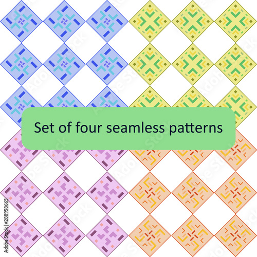 Set of four geometric seamless patterns. For the design of tiles, textiles, fabrics.
