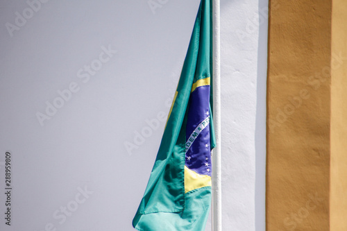 Brazilian flag fluttering from a flag pole - Brazil