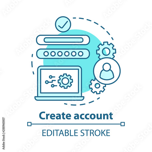 Create account blue concept icon. Social network profile registration idea thin line illustration. New user web page creation. Website subscription. Vector isolated outline drawing. Editable stroke
