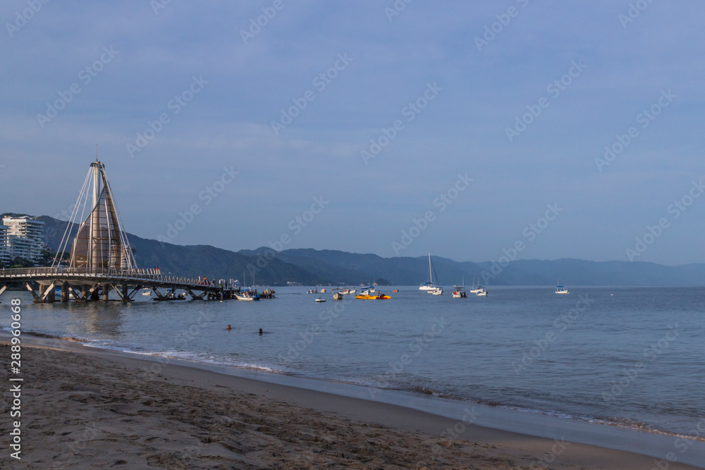 Obraz premium September 21,2019: view of the sea and the center of Puerto Vallarta, malecon Puerto Vallarta, Bay of flags