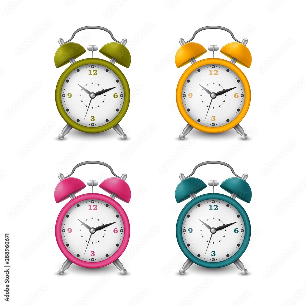Colored alarm clocks collection in silver design Colored alarm clocks collection in silver design
